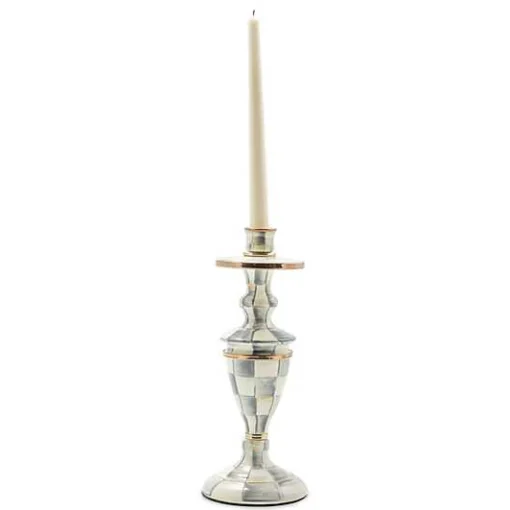 Sterling Check Medium Enamel Candlestick