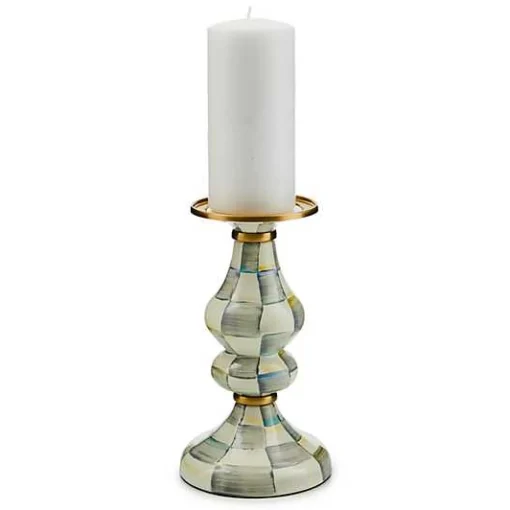 Sterling Check Medium Pillar Candlestick