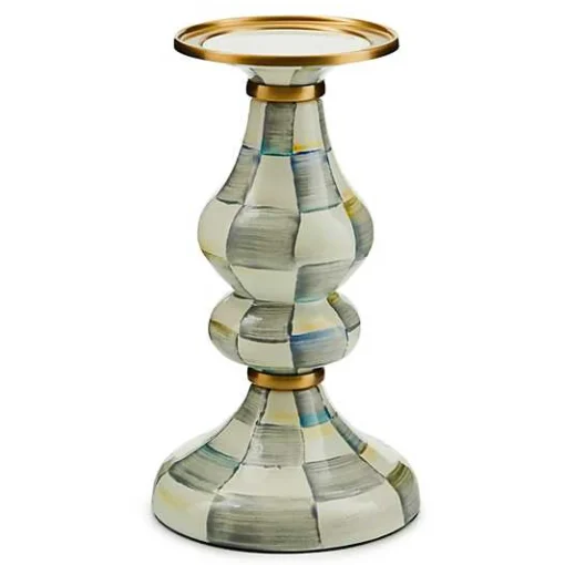 Sterling Check Medium Pillar Candlestick