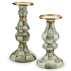 Sterling Check Medium Pillar Candlestick