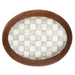 Sterling Check Rattan  Enamel Large Serving Tray