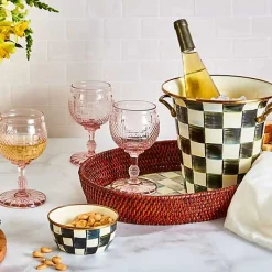 Sterling Check Rattan  Enamel Large Serving Tray