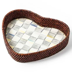 Sterling Check Rattan  Enamel Heart Tray