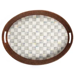 Sterling Check Rattan  Enamel Party Serving Tray