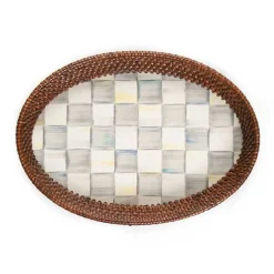 Sterling Check Rattan  Enamel Small Serving Tray