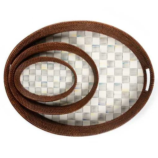 Sterling Check Rattan  Enamel Small Serving Tray