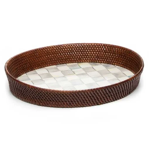 Sterling Check Rattan  Enamel Large Serving Tray