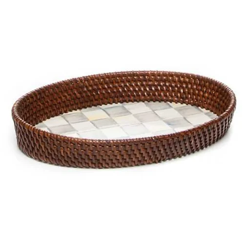 Sterling Check Rattan  Enamel Small Serving Tray