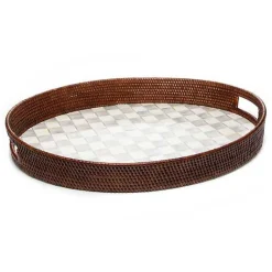 Sterling Check Rattan  Enamel Party Serving Tray