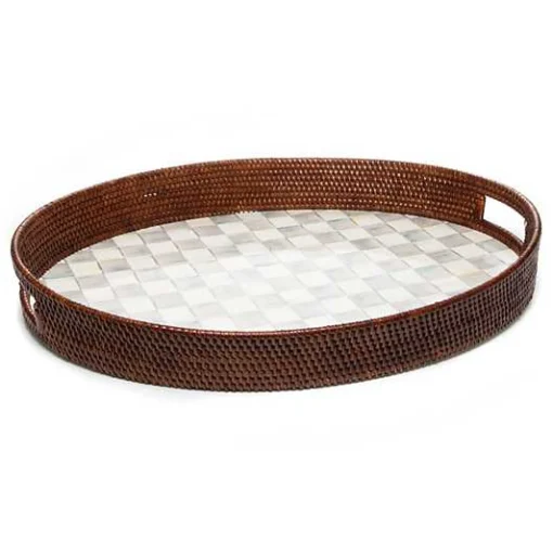 Sterling Check Rattan  Enamel Party Serving Tray