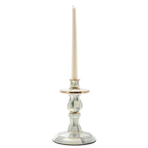 Sterling Check Small Enamel Candlestick