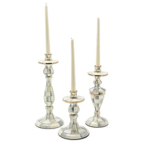 Sterling Check Small Enamel Candlestick
