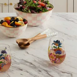 Sterling Check Wood Salad Servers