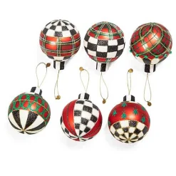 Tartan Glass Large Ball Ornaments, Set of 6