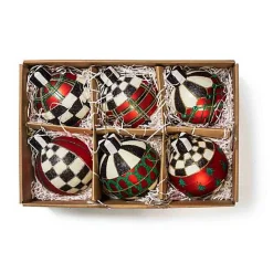 Tartan Glass Large Ball Ornaments, Set of 6