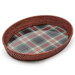 Tartan Large Black Rattan Serving Tray
