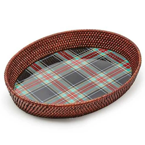 Tartan Large Black Rattan Serving Tray