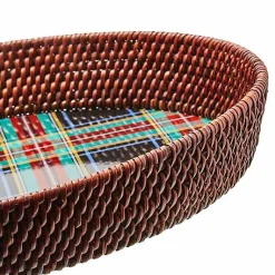 Tartan Large Black Rattan Serving Tray
