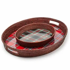 Tartan Large Black Rattan Serving Tray