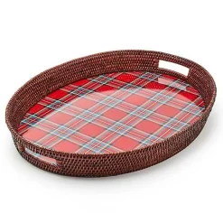 Tartan Red Rattan Party Serving Tray