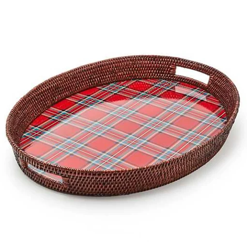 Tartan Red Rattan Party Serving Tray