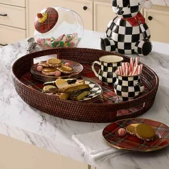 Tartan Red Rattan Party Serving Tray