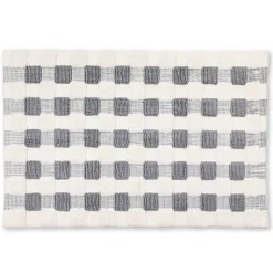 Texture Check Sterling  White Basic Bath Rug