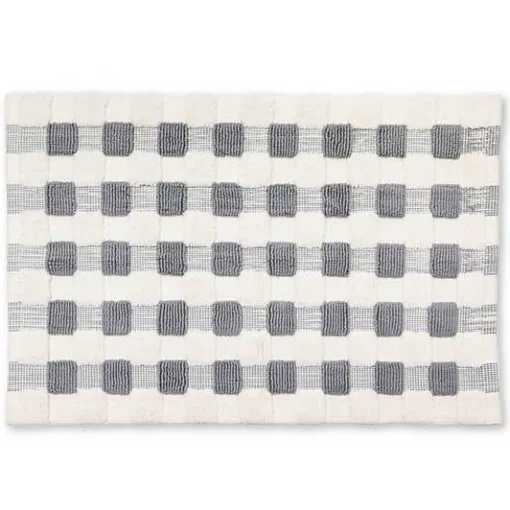 Texture Check Sterling  White Basic Bath Rug