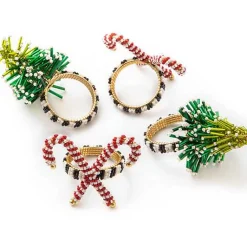 Tree  Candy Cane Napkin Rings, Set of 4
