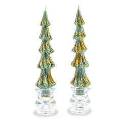 Tree Dinner Candles - 8 - Green - Set of 2