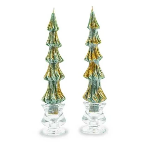 Tree Dinner Candles - 8 - Green - Set of 2