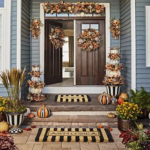 Welcome Awning Stripe Double Door Entrance Mat