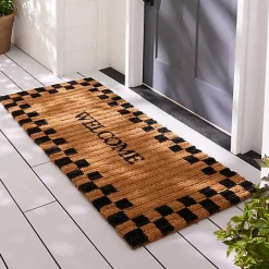 Welcome Checked Double Door Entrance Mat