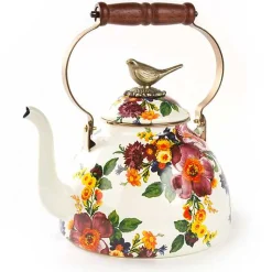 White Flower Market 3 Quart Tea Kettle with Bird