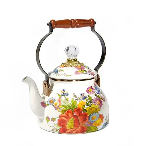 White Flower Market 2 Quart Tea Kettle