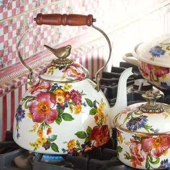 White Flower Market 3 Quart Tea Kettle with Bird