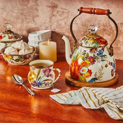 White Flower Market 2 Quart Tea Kettle