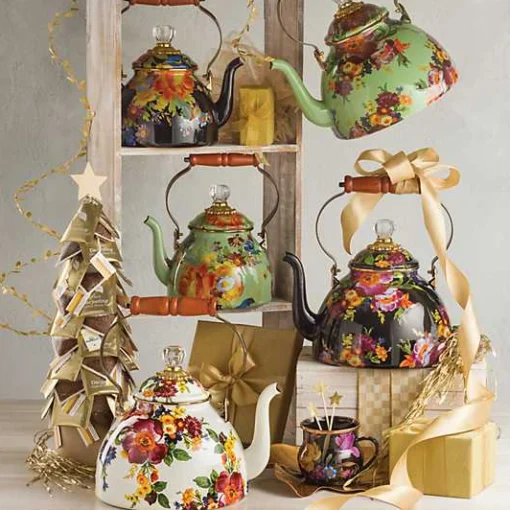 White Flower Market 3 Quart Tea Kettle