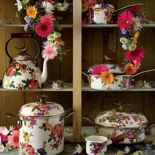 White Flower Market 3 Quart Tea Kettle with Bird