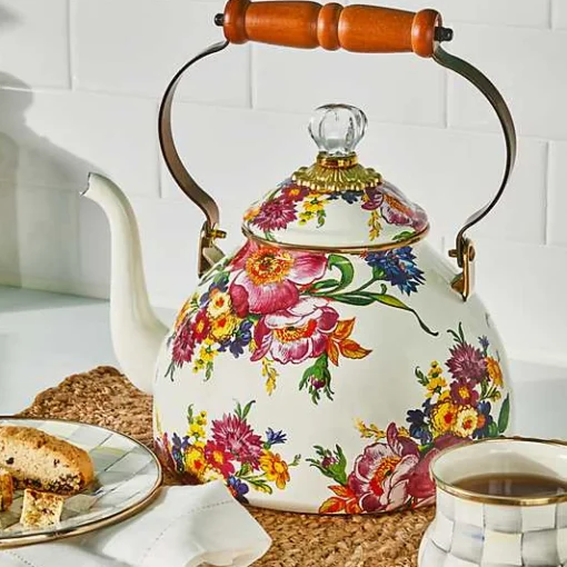 White Flower Market 3 Quart Tea Kettle
