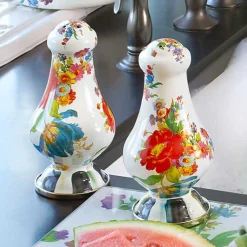 White Flower Market Large Salt  Pepper Shakers