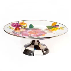White Flower Market Small Pedestal Platter