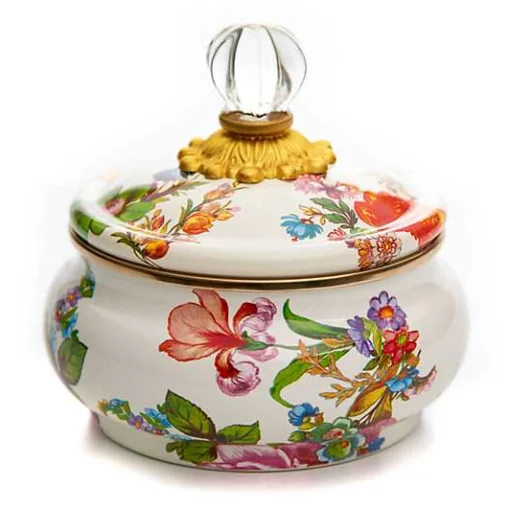 White Flower Market Squashed Pot