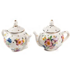 White Flower Market Teapot Salt  Pepper Set