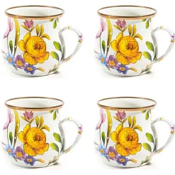 White Flower Market White Mugs, Set of 4